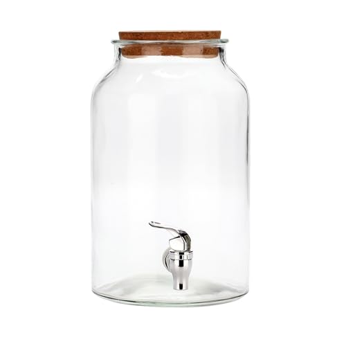 Point Virgule Round Drinks Dispenser Garden Drinks/Water Dispenser Glass Includes Juice Dispenser with 5.6 litre capacity with Cork Lid, Perfect for Your Summer Punch – Simple, Clean Design