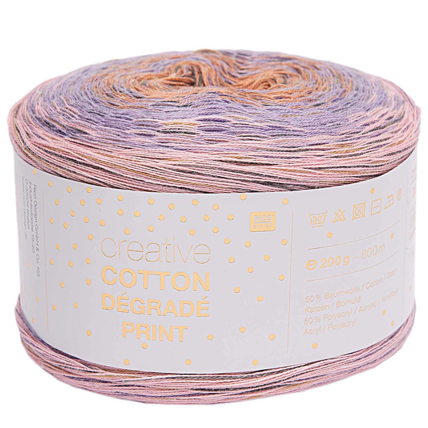 Rico creative Bobbel Cotton Degrade Print Farbe 005, 200g Bobbel mit dezentem Farbverlauf, ca. 800m Farbverlaufsgarn