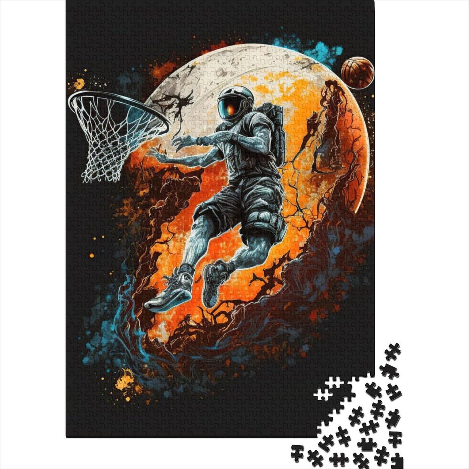 Astronauten-Basketball-Holzpuzzle für Erwachsene und Jugendliche, 1000 Teile, Puzzle für Erwachsene, Mitmach-Spiel, Familiendekoration, 75 x 50 cm