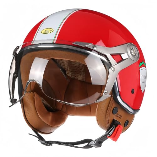 Offener Helm, Motorrad-Halbhelm, DOT/ECE-geprüfter Motorrad-Sturzhelm mit Sonnenblende, Retro-Vintage-Stil, Motorrad-Jethelm für Kinder, Jugendliche, Männer, Frauen B,L59-60CM