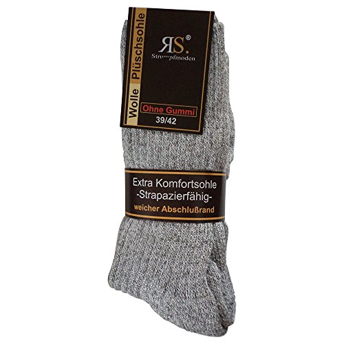 6 Paar Norweger Socken ohne Gummi Diabetikersocken Wolle Ohne Gummizug Plüschsohle (39-42, Grau)