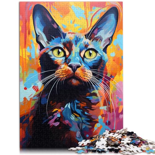 Puzzle für farbenfrohes psychedelisches Gemälde einer Burma-Katze. Puzzle 1000 Teile. Holzpuzzle für die ganze Familie. Puzzle 1000 Teile (50 x 75 cm).