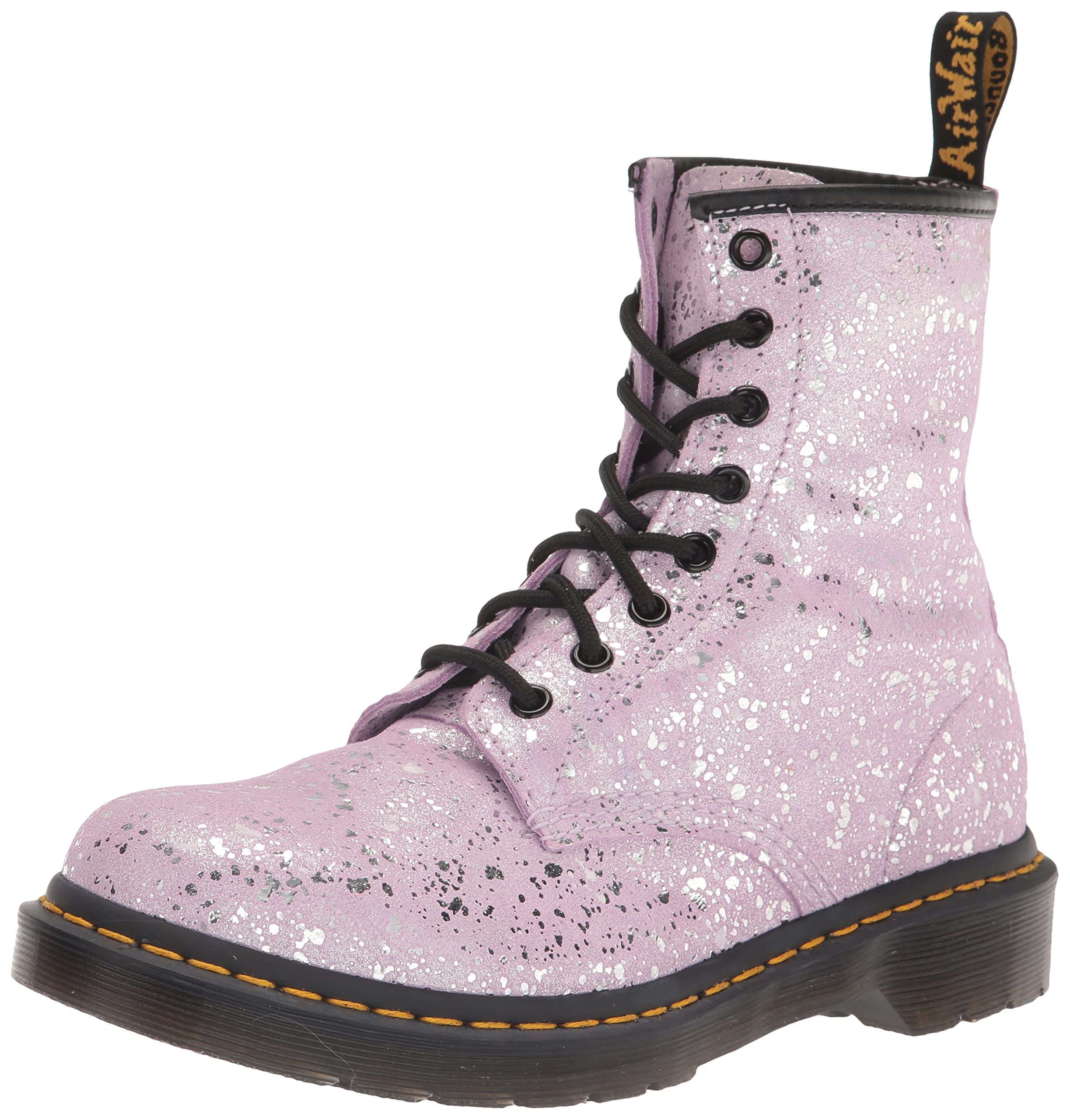 Dr. Martens Women's 1460 8 Eye Boot Fashion, Lilac Metallic Paint Splatter Suede, 11