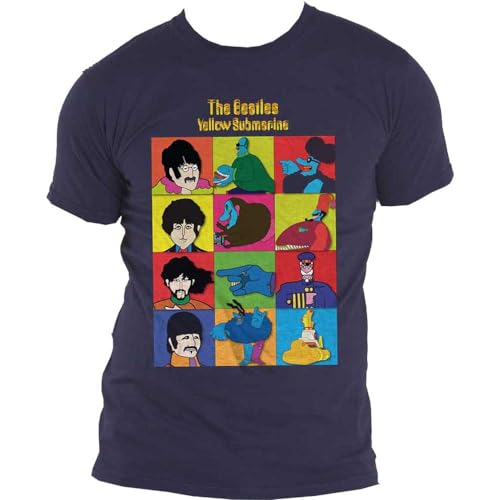 The Beatles T Shirt Yellow Submarine Characters Logo Nue offiziell Herren Navy L