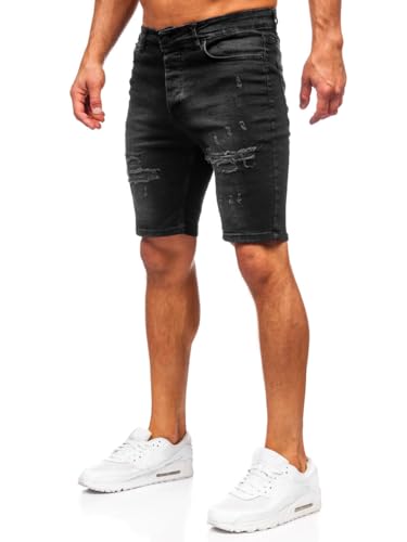 BOLF Herren Jeans Shorts Kurze Jeanshose Stretch Denim Bermudas Kurze Hose Cargo Cargoshorts Used Look Baumwolle Sommer Freizeithose Slim Fit 0746 Schwarz M [7G7]