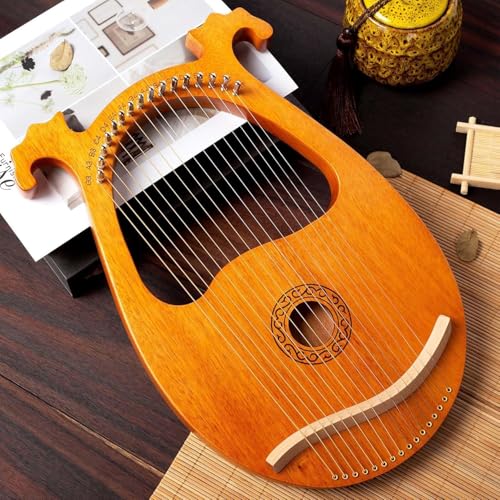 Harfe Kleine Harfe Instrument 16 Saiten Lyre Harfe Mahagoni Laugenharfe mit Metall Saiten Tragbare Harfe im Antiken Stil mit Stimmschlüssel Geweihförmig,A 16 string