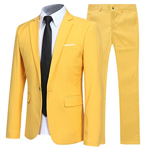 Allthemen Anzug Herren Anzüge Slim Fit 2 Teilig Business Herrenanzug Sakko Hose Gold 3XL