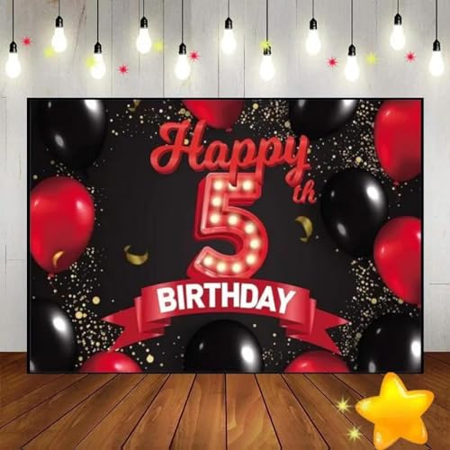 Alles Gute zum 5. Geburtstag Hintergrund Rotes Mädchen Einladung Prinzessin Banner BabyDekoration Junge Golden Shower oder 350x230cm