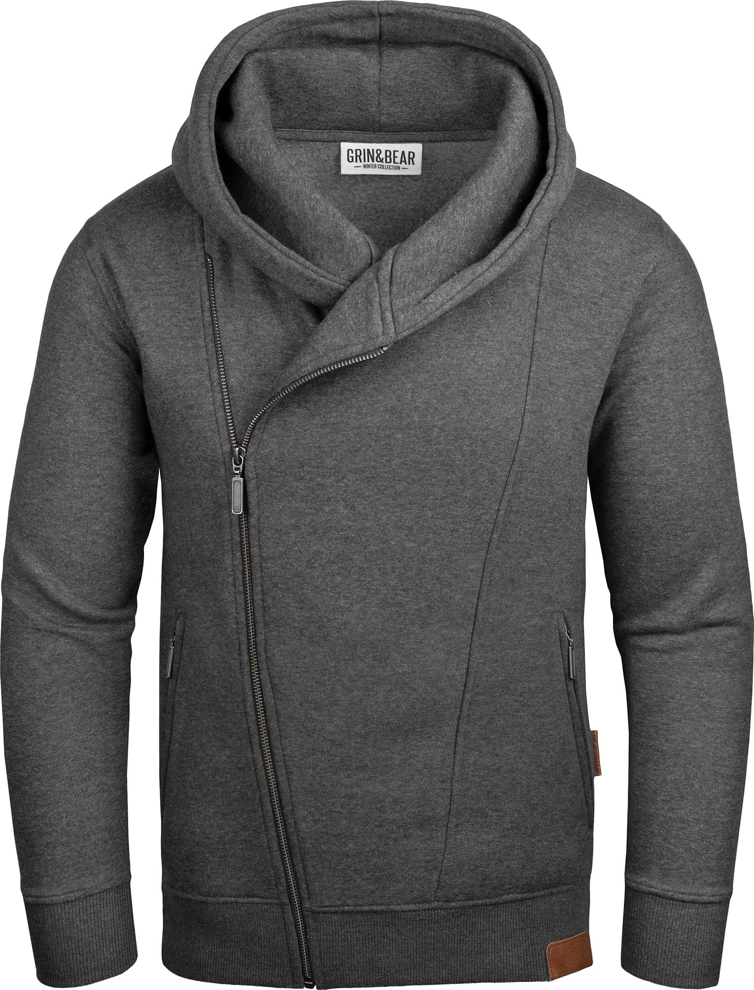 Grin&Bear Herren Kapuzenpullover mit schrägem Reissverschluss in anthrazit, XXL, GEC016