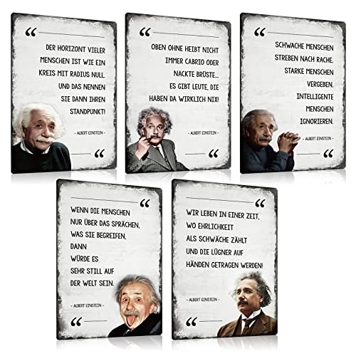 5er Set Blechschilder Albert Einstein Sprüche 20x30cm - Metall-schild mit Spruch - Vintage Wand-Deko Schild Poster Geschenkidee