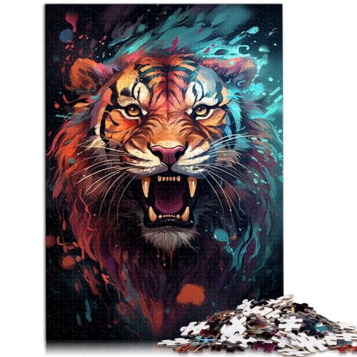 Puzzles Wildes Gemälde, Feuertiger, 1000 Puzzles für Erwachsene, Holzpuzzle, Spaß für zu Hause, Aktivitäten, Geburtstagsgeschenk, Reisegeschenke, 1000 Teile (50 x 75 cm)