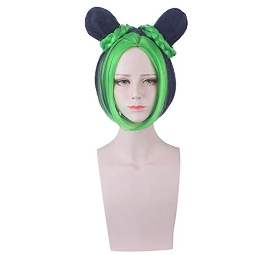 LINLINCD Anime Cosplay Perücke Anime. JoJo. Bizarres Abenteuer Jolyne Cujoh Kurze Perücke Cosplay Perücke Rollenspiel Grüne Tinte Blaue Farbe 35cm