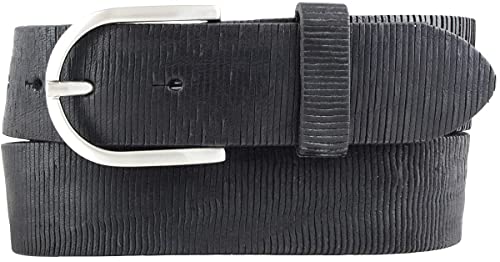 BELTINGER Damen-Gürtel aus Vollrindleder Metall-Optik 4,0 cm | Leder-Gürtel Metallic-Look 40mm | Glänzender Gürtel für Damen 4cm | Schwarz 95cm