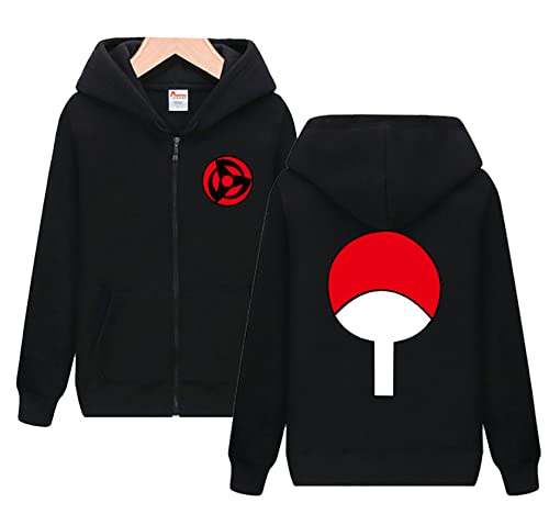 QYIFIRST Herren Jacke Uchiha Clan Uchiha Ichizoku uchiwa Mantel Cosplay Kostüm Zip-Up Hoodie Leichte Gedruckt Jacket mit Taschen Schwarz L (Chest 108cm)