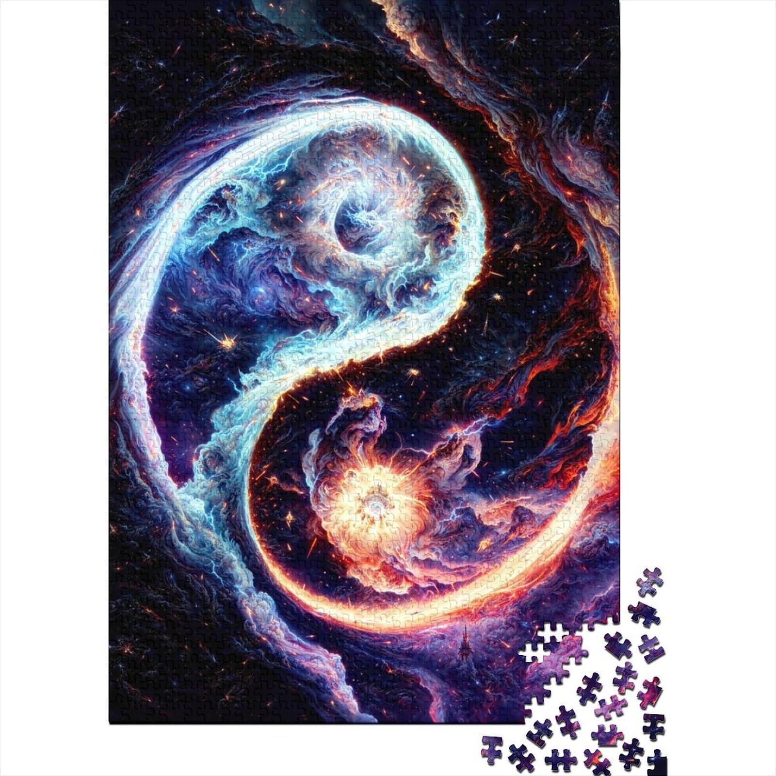 500 Teile für Erwachsene, schwierige Puzzles, Feuer und EIS, Yin und Yang-Puzzles für Erwachsene, Teenager, interessante Puzzles zur Stressreduzierung (Größe 52x38cm)