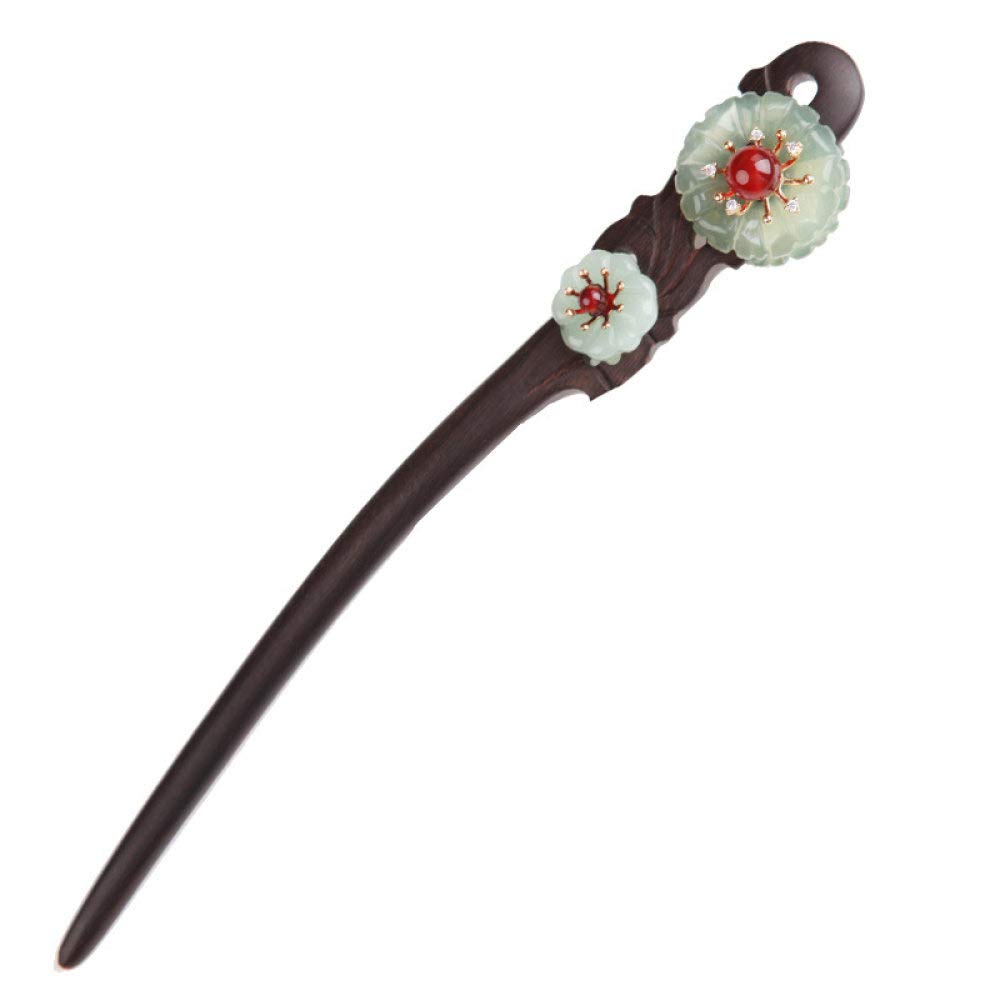 Holz-Haarstäbchen for Dutts, Jade-Blumen-Haar-Essstäbchen, elegante Haarnadeln, chinesische klassische Ebenholz-Essstäbchen for Frauen, Haar-Accessoires