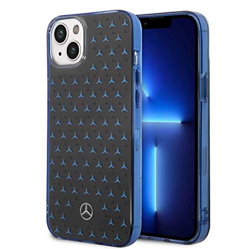 CG MOBILE Mercedes-Benz Schutzhülle für iPhone 14 Plus in Schwarz/Blau Big Star Muster, Anti-Scratch PC/TPU, Bequeme & langlebige Hartschale mit zugänglichen Anschlüssen, Stoßdämpfung & Signature Logo