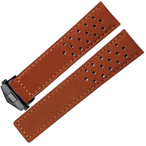 SCRUBY Echtes Leder -Uhrband für SCHILD Heuer Uhrengurt Klappschnalle 20mm 22 mm Kuhleder Uhrenbandbänder(Red brown-black,20mm)