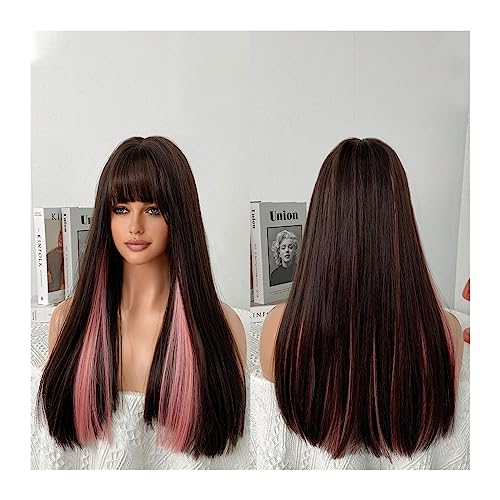 Perücken PLong Glattes Haar Perücken for Frauen Synthetische Perücke mit Pony Cosplay Party Halloween Weibliche Kunsthaar Hitzebeständige Faser Damenperücke(Color:MW8268-4)