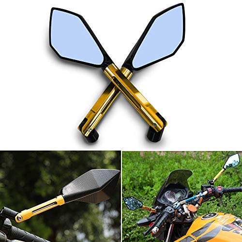 1 Paar Motorrad LenkerendeSpiegel Rückspiegel Seitenspiegel 8mm 10mm CNC Universal Aluminium Lenkerende Spiegel Roller Drehbare Scooter Rückspiegel Golden