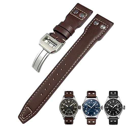 NEYENS 21 mm Echtleder-Uhrenarmband für IWC Big Pilot Watch Mark 18 Spitfire Hamilton Rindsleder, weiches Uhrenarmband, Rose Buckle, Achat