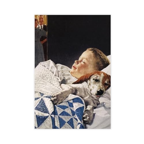 biegzc Norman Rockwell Leinwandposter, Motiv: Ein Junge und sein Hund, niedliches Kunst-Welpe, Schlafzimmer, Dekoration, Landschaft, Büro, Zimmer, Dekoration, Geschenk, 40 x 60 cm