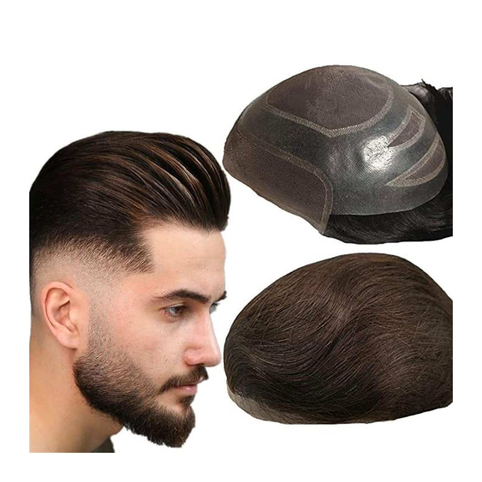 Toupet für Männer 100% Echthaar-Toupet for Männer, Haarprothese, Herren, Schweizer Spitzenfront, mit PU rundherum, Haarersatzsystem Männer Haarersatzsystem(Dark brown)