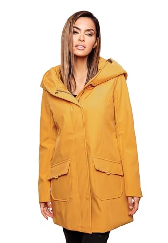 MARIKOO Damen Softshell Jacke Winterjacke wasserabweisend Outdoor lang B856 [B856-Maylee-Amber-Y.-Gr.XL]