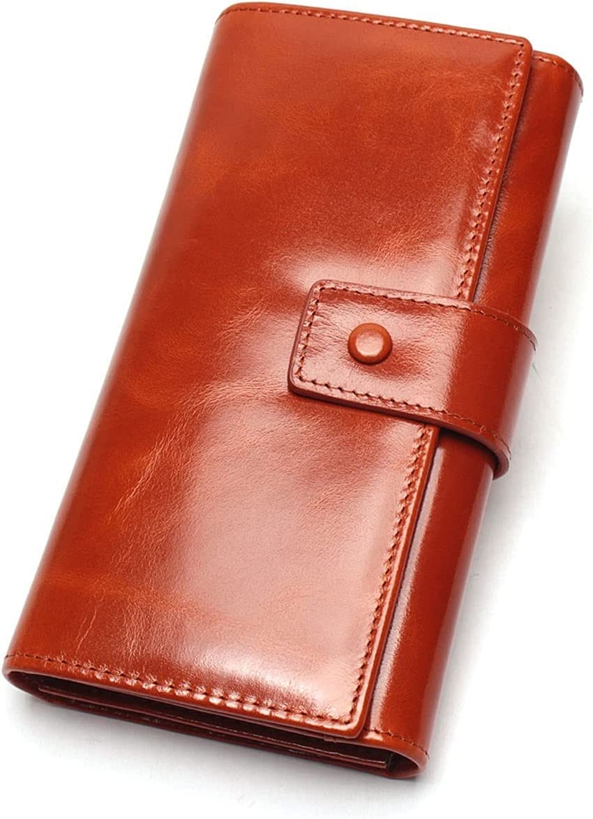 VSULZVNU Kartenetuis Echtes Leder Damen Geldbörse Clutch Tasche Weiblich Langer Kartenhalter Dame Münzbörse (Farbe: Braun)