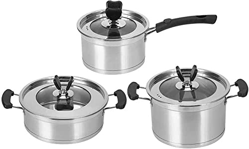 Kochgeschirr-Set, Küche, 3-teiliges Töpfe und Pfannen-Set, Edelstahl-Suppentopf/Milchtopf/Bratpfannen for Kochen zu Hause