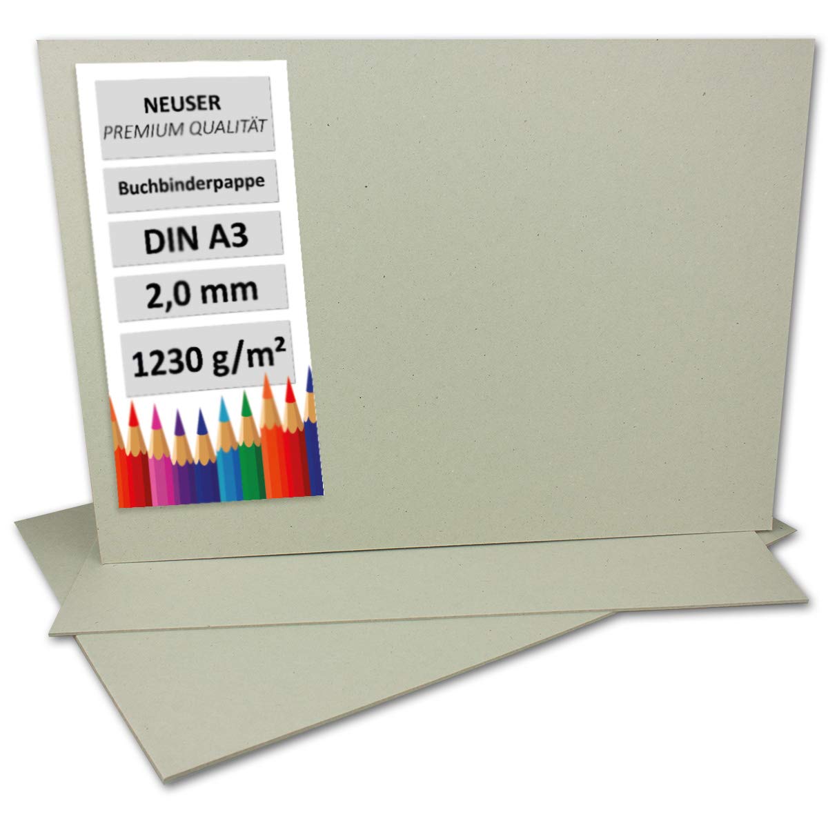 NEUSER PAPIER 75 Stück Buchbinderpappe DIN A3 - Stärke 2,0 mm (0,20 cm) - Grammatur: 1230 g/m² - Format: 29,7 x 42 cm - Farbe: Grau-Braun