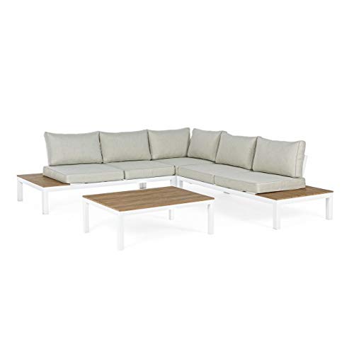 Bizzotto Eckloungeset »Elias«, 5 Sitzplätze, Aluminium/Polywood/Polyester, inkl. Auflagen - weiss