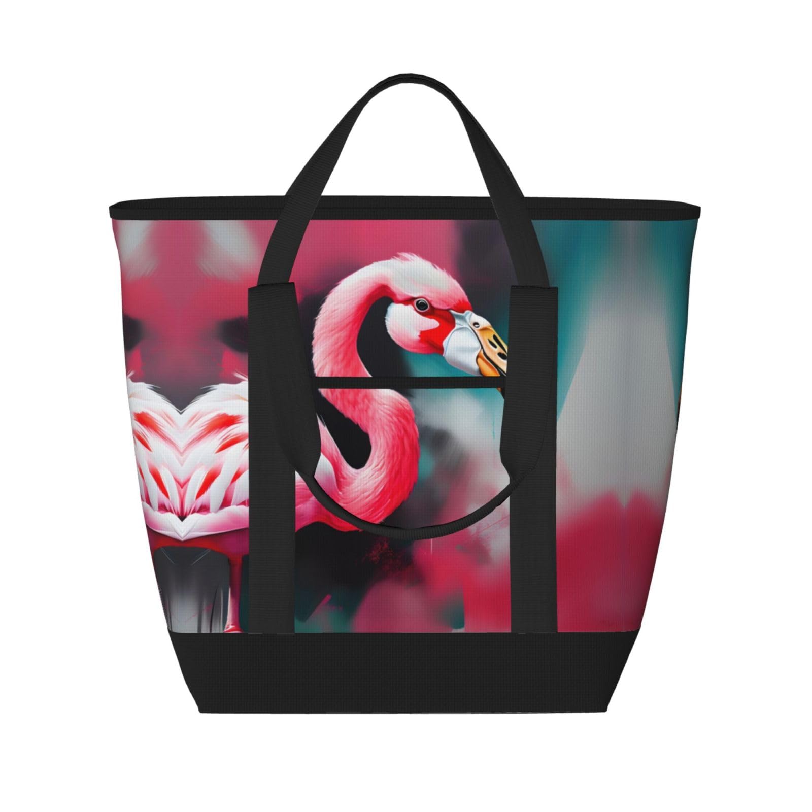 YQxwJL Isolierte Kühltasche mit Flamingo-Druck, großes Fassungsvermögen, Einkaufstasche, Reisetasche, Strand, wiederverwendbare Einkaufstasche für Erwachsene, Schwarz, Einheitsgröße