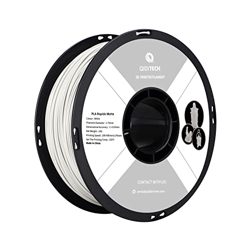 QIDI TECH PLA Matte Filament 1.75mm, Matte PLA Rapido 3D Printer Filament 1kg Spool (2.2lbs), 3D Printing Filament for FDM 3D Printers, Excellent Adhesion, Smooth Matte Finish, Matte White