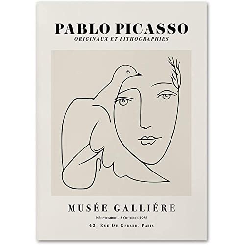 Picasso Frau Gesicht Poster Drucke Friedenstaube Kunstwerk Gemälde abstrakt Picasso Leinwand Wandkunst für Wohnzimmer Galerie Bilder Wandkunst Dekor rahmenlos 60 × 80 cm