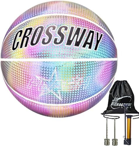 ALLOMN Luminous Basketball, Helle Reflektierende Nachtspielstraße PU Glowing Basketball NO.7, Basketball im Dunkeln leuchten mit Balltasche, Inflator, Netztasche, Ball Needles Boy Sports Geschenk (A)