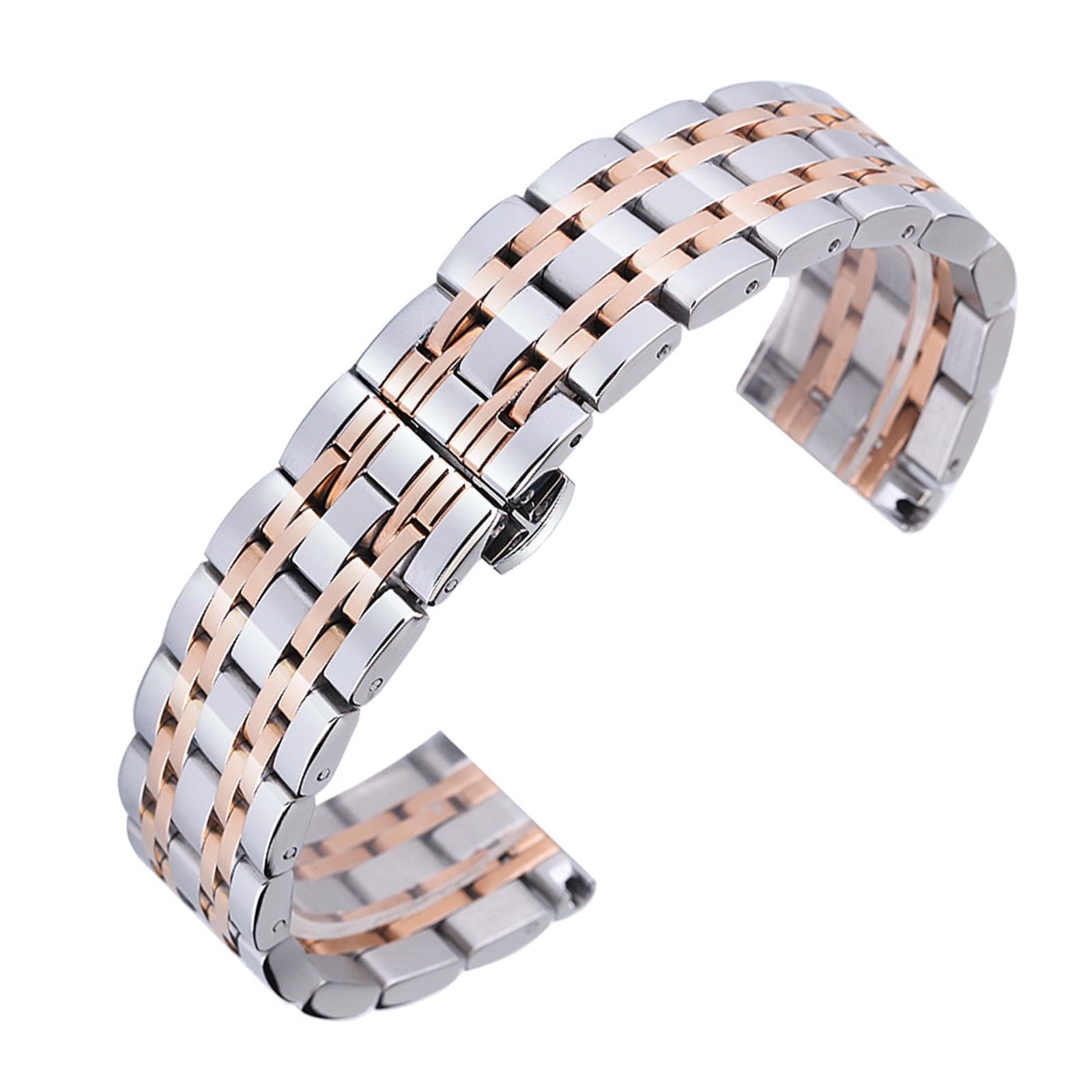 THBGTCNQ 14mm 16mm 18mm 20mm 22mm Edelstahl Uhrenarmband Metall Uhrenarmband Smart Watch Armband mit Pin(Silver RoseGold,18mm)