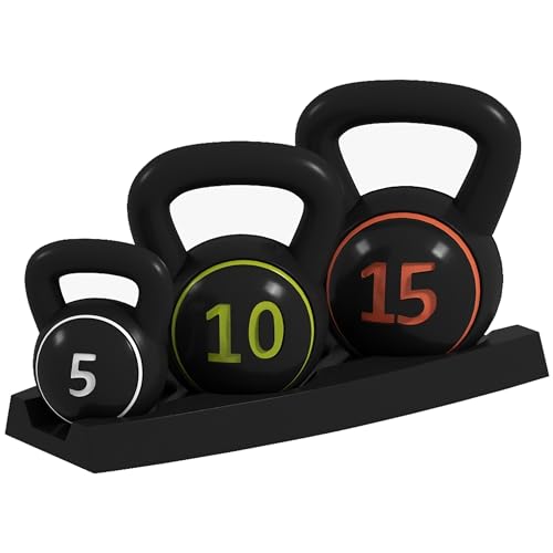 HOMCOM Kettlebell, 2,2kg, 4,5kg, 6,8kg Kugelhantel, 3er Set Kugelgewicht für Gymnastik, Krafttraining, Schwarz