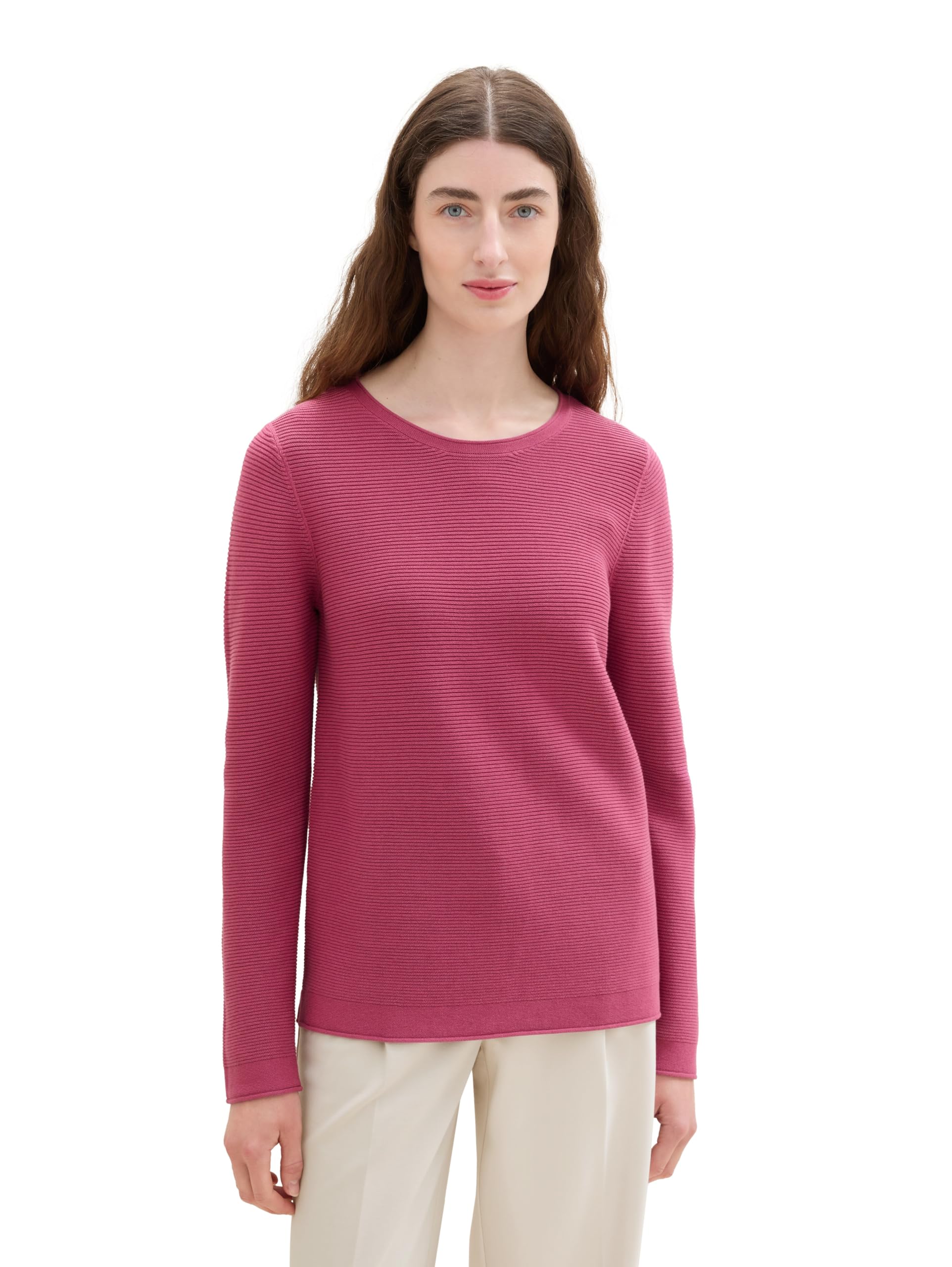 TOM TAILOR Damen Basic Strickpullover aus Bio-Baumwolle, 16348 - Pink Velvet, S