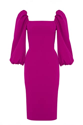 Swing Fashion Women's Giselle | Fuchsia Bleistiftkleid | Damen Etuikleider | Festliches Abendkleid | Partykleid | Cocktailkleider | Sexy Tailliertes Enges Kleid 40 (L)