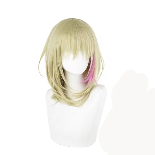 WCCNKK WONDER EGG PRIORITY Kawai Rika Cosplay Perücken, Damen Goldrosa Kurzes Haar, Hitzebeständige Synthetische Haare Perücke + Kappe, Dekorative Accessoires, Anime-Geschenk