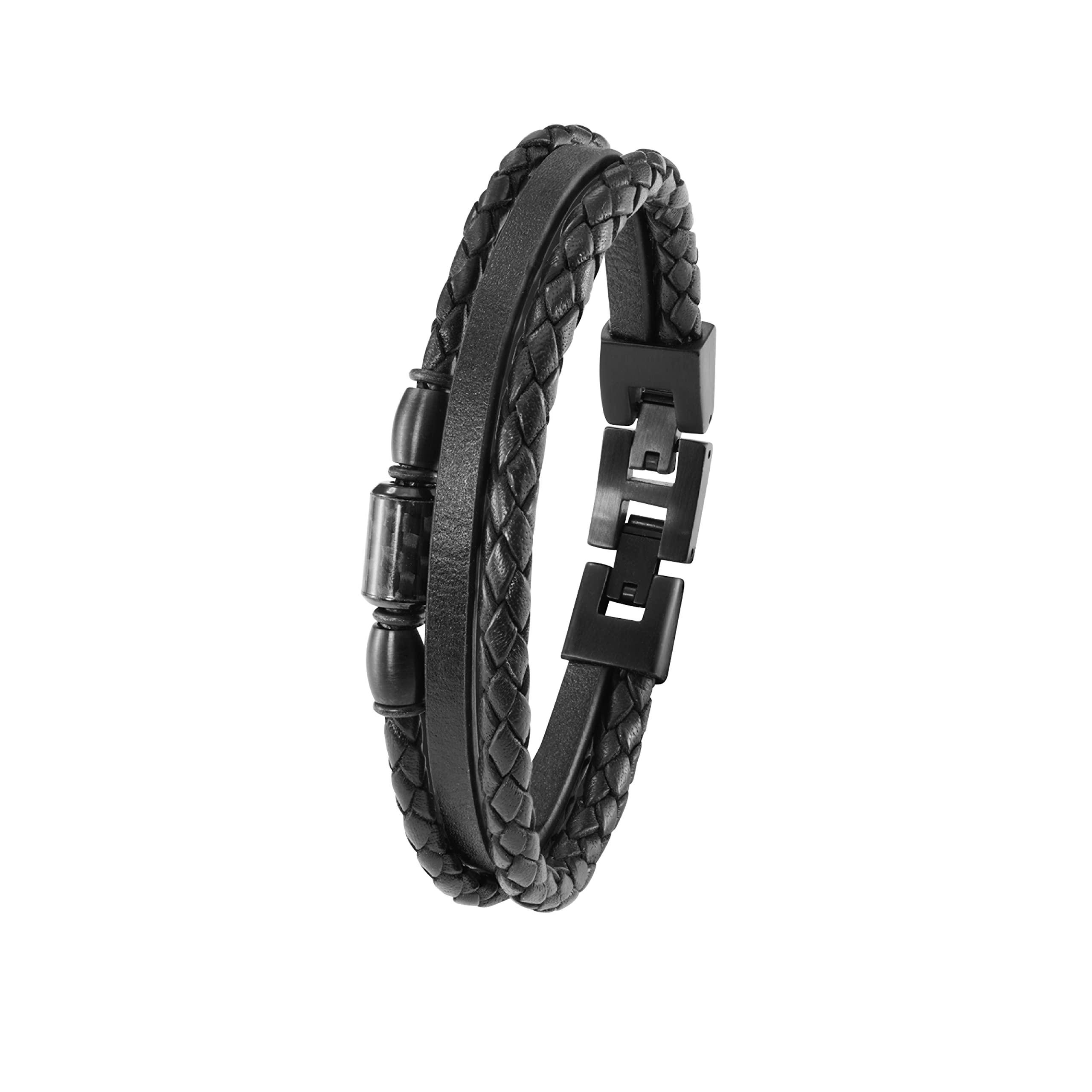 s.Oliver Armband Edelstahl Carbon/Leder Herren Armschmuck, 20+1,5 cm, Silber, Kommt in Schmuck Geschenk Box, 2022637