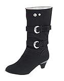 ShallGood Damen Elegant Stiefel Winterstiefel Mittlerer Absatz mit Schnalle Blockabsatz Schuhe Schenkelhoch Outdoor Stiefel Schwarz EU 39