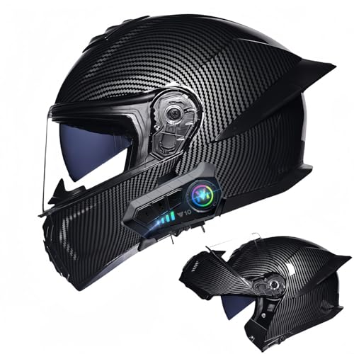 Bluetooth-Modularer Motorradhelm, ECE-Geprüfter Hochklappbarer Integralhelm, Straßenrad-Rennhelm, Mit Doppelvisier, Für Erwachsene, Männer, Frauen D,XXXL65-66CM