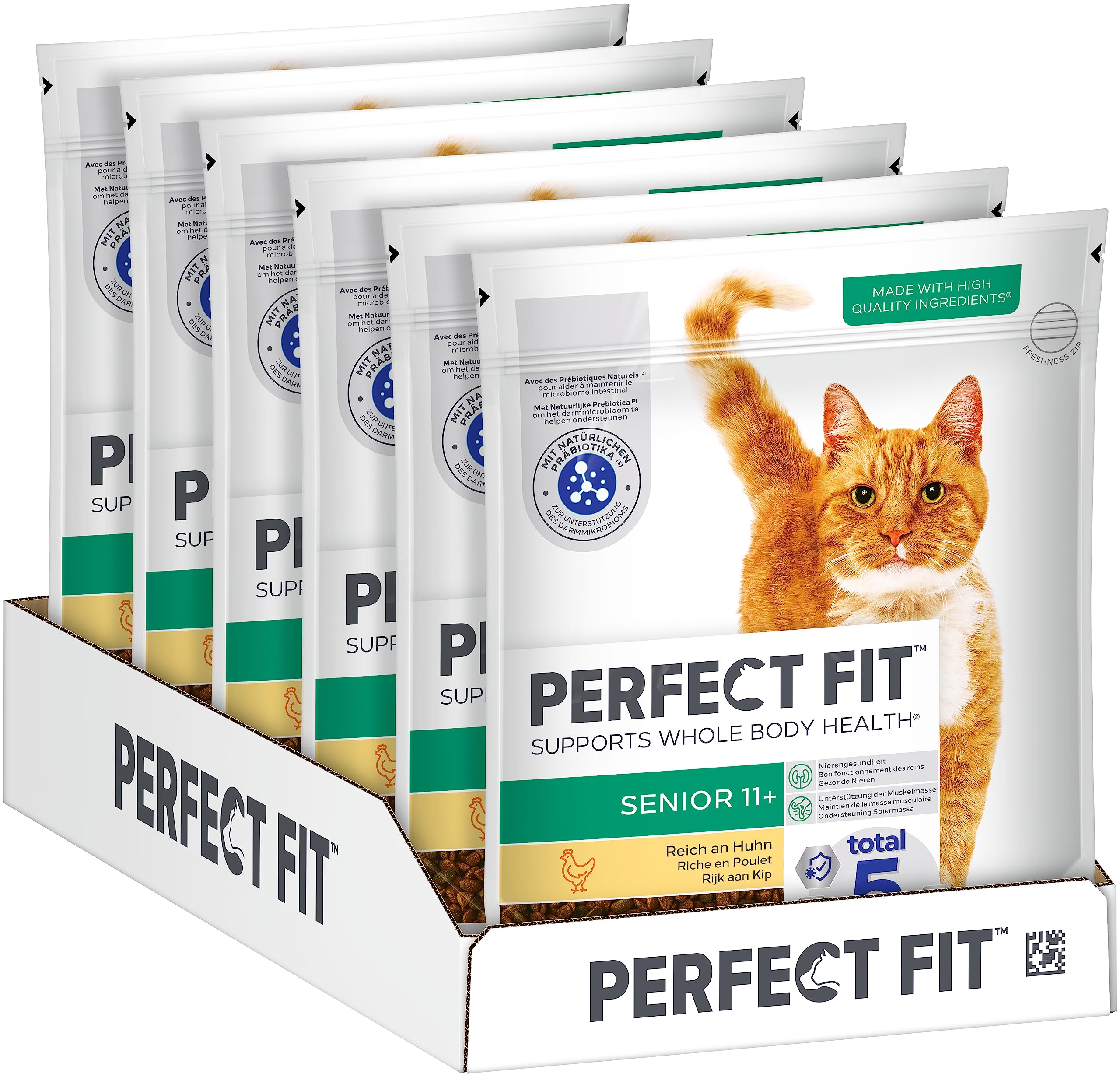 PERFECT FIT Senior Trockenfutter für ältere Katzen ab 11 Jahren - Huhn, 750g (6 Beutel)