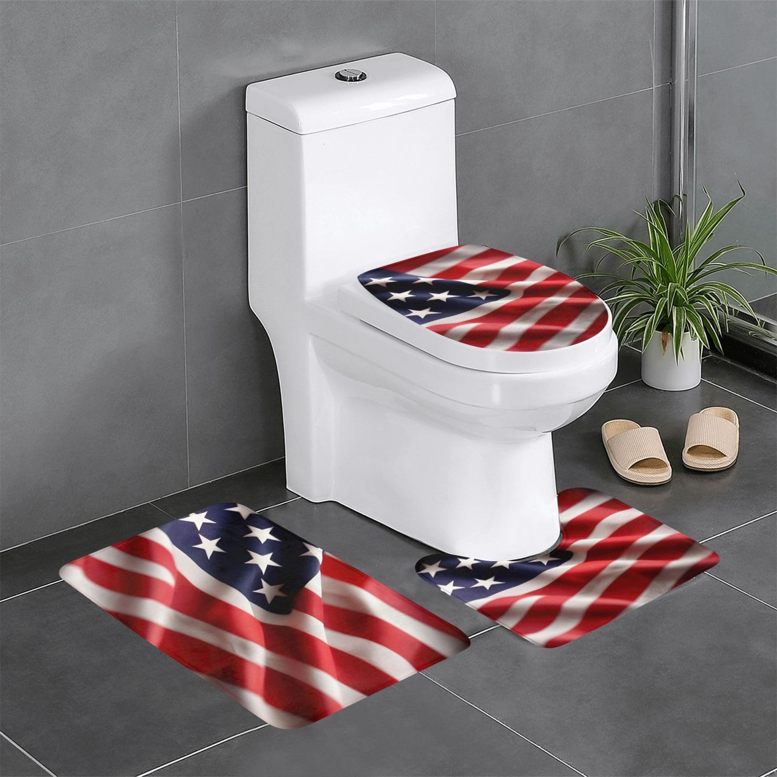 Wurton Badezimmerteppich-Set mit amerikanischer Flagge, Polyester, stilvoll, funktional, 3 Stück