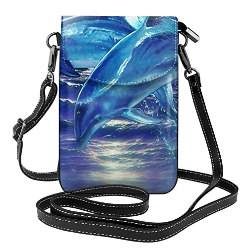 Blue Ocean Delphin Handy-Geldbörse: >> Kleine Umhängetasche aus Leder für Damen, Schultergurte, Tasche mit Kreditkartenfächern, 19 x 7,4 cm, Schwarz, Einheitsgröße, Schwarz, Einheitsgröße