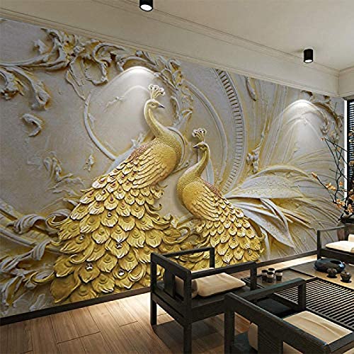 XLMING 3D-Stereo-Relief, goldener Pfau, Wandbild, selbstklebende Wandfarbe, wasserfester Leinwandaufkleber fototapete 3d effekt tapete Wohnzimmer Schlafzimmer Hintergrundbild-200cm×140cm