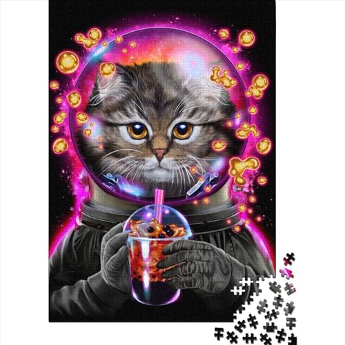 Puzzle 1000 Teile für Erwachsene, Astronauten-Katze, Bubble Tea, Puzzles für Erwachsene und Teenager, Puzzles für Erwachsene, Lernspiel, Herausforderungsspielzeug, 75 x 50 cm