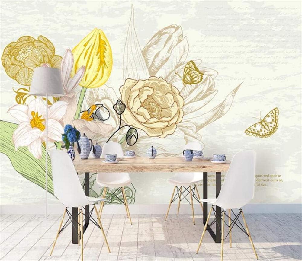 Gelbe Blumen Rosen Schmetterlinge 3D Tapete Poster Restaurant Schlafzimmer Wohnzimmer Sofa TV Dekorative Wand-400cm×280cm